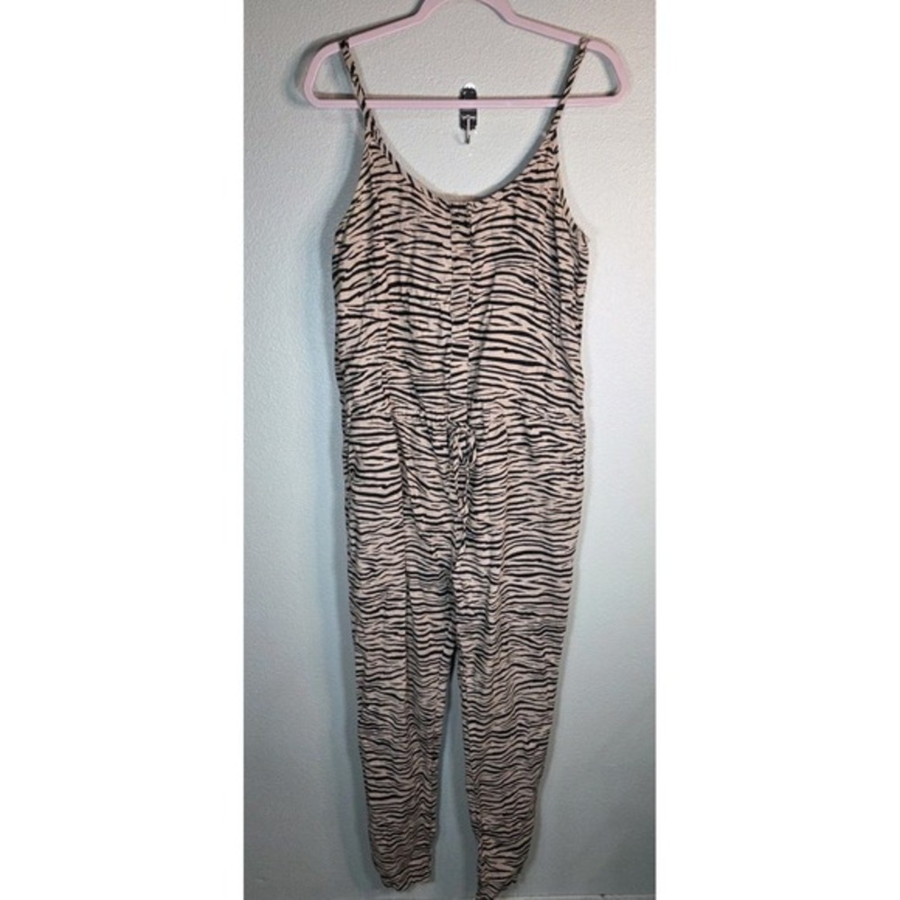 Enza Costa‎ Tiger Print Linen Jumpsuit Snap Front Drawstring Made in USA Size 2